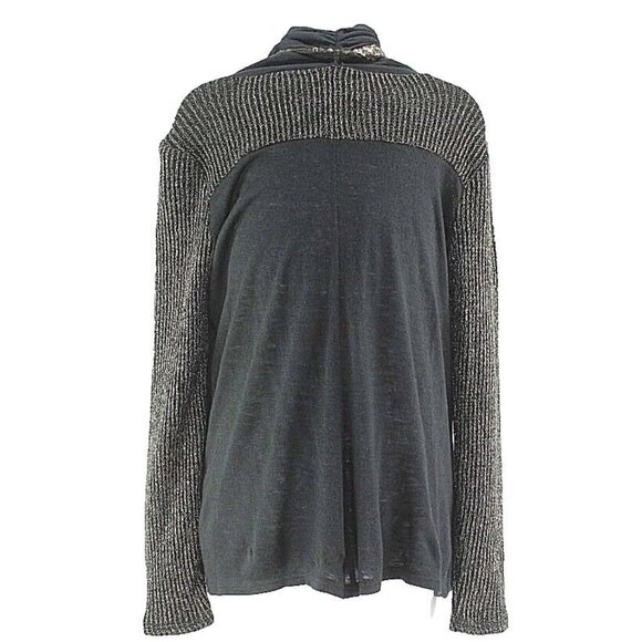 Miss Me Sz S Black Gold With Sequins Ruched Neck Acrylic Nylon Spandex Cardigan - Picture 2 of 7